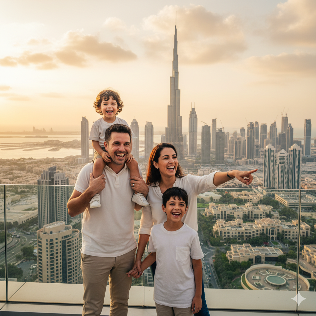Happy family enjoying a view in Dubai